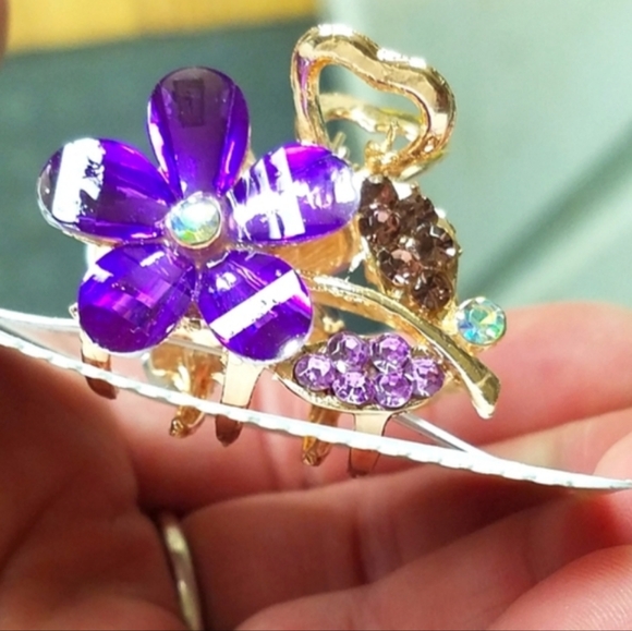 NWT Small Purple Gems & Rose Gold Enamel Flower Hair Clip! - Picture 16 of 16